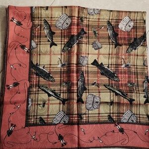 RARE Vintage  Alfred Sung/ Pinky Red Scarf with Fish Print